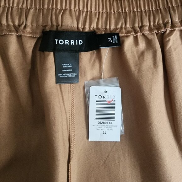 Torrid Plus-size Stretchy Linen Blend High Rise Brown Shorts with Pockets Size24 - Picture 15 of 15